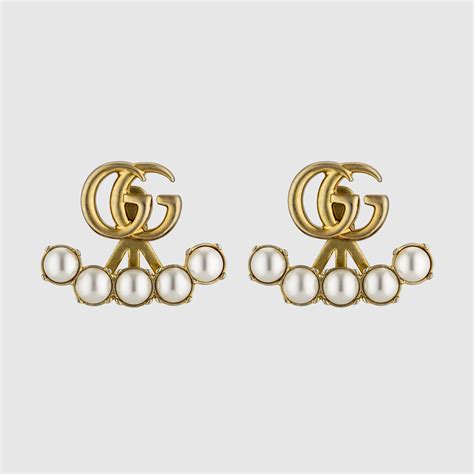 gucci pearl double g earrings|Pearl Double G Earrings In Gold Metal .